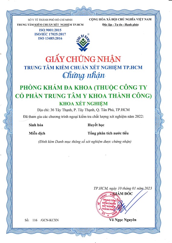 Giay chung nhan trung tam kiem chuan xet nghiem TPHCM 1