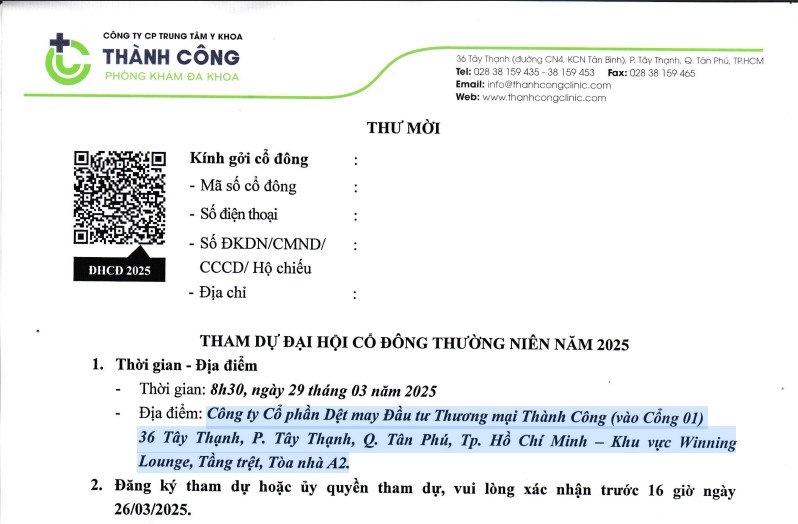 Thông báo mời họp Đại hội cổ đông thường niên 2025
