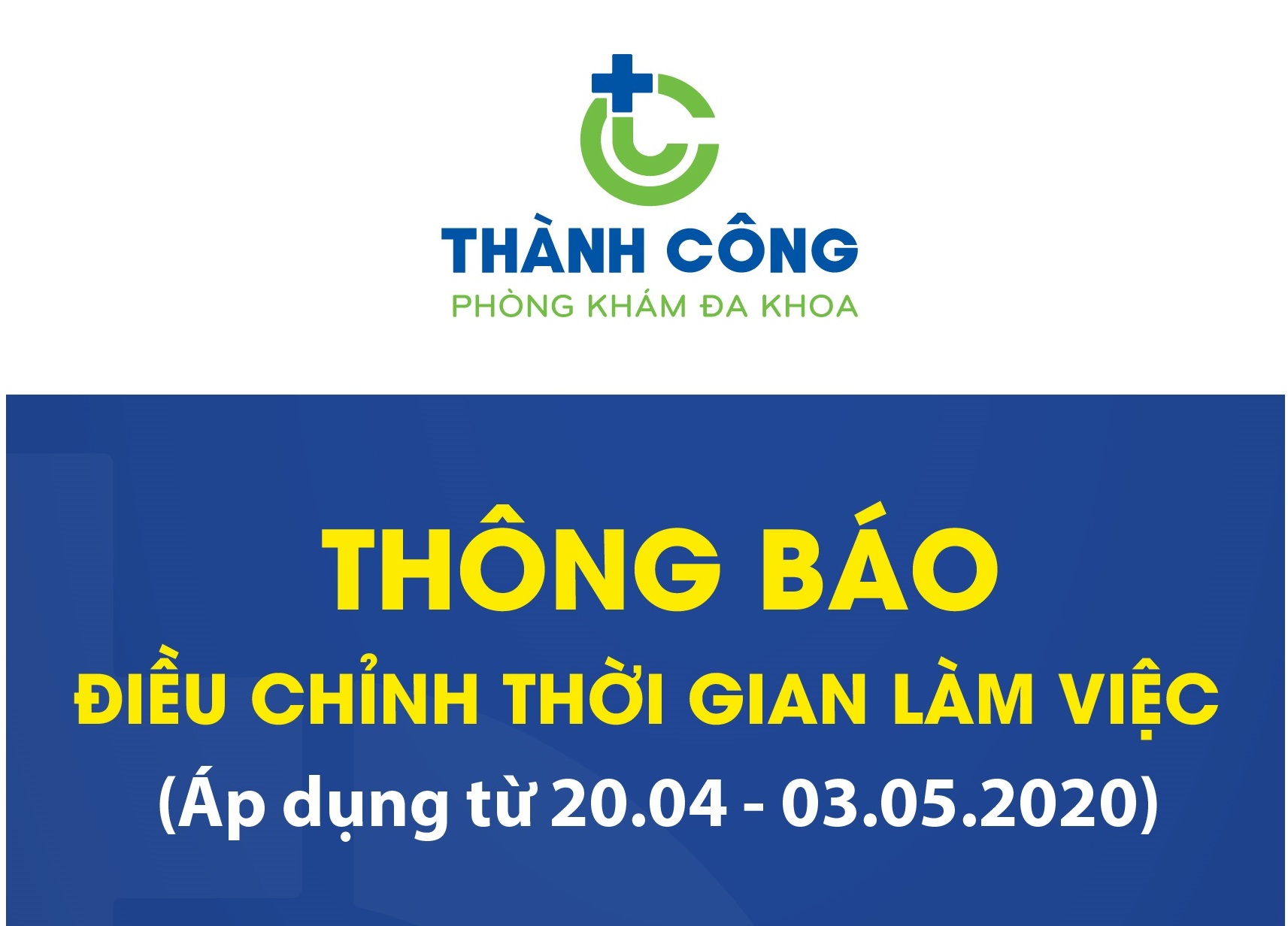 Thông báo điều chỉnh thời gian làm việc từ 20.04 - 03.05.2020